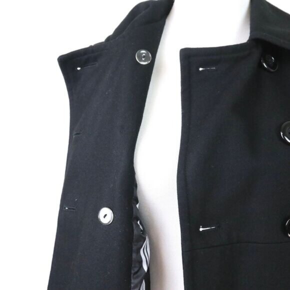 Anthropologie Tulle Size S Double Breasted Pea Coat Jacket Black Wool Blend - Picture 6 of 10